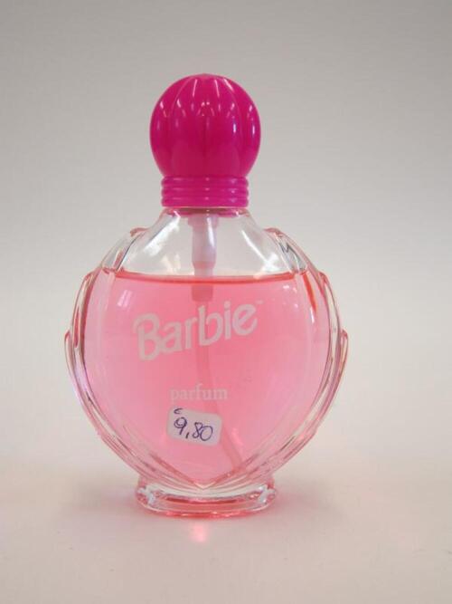 Parfumfles in doorzichtige glas en roze plastic