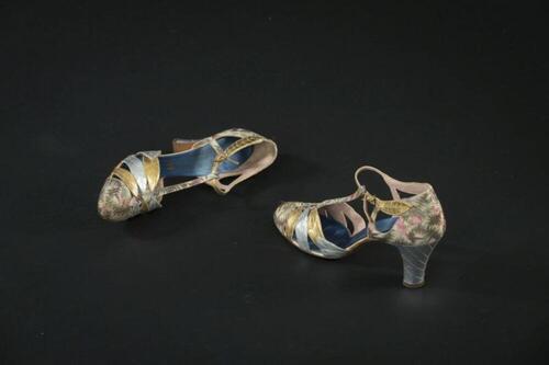 Avondschoenen met goudlamé en goud- en zilverkleurig leer