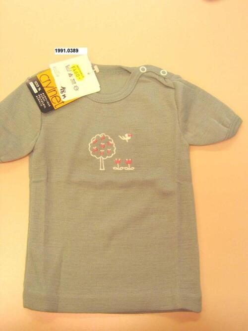 T-shirt in groene tricot met figuratief borduurwerk in wit en roze