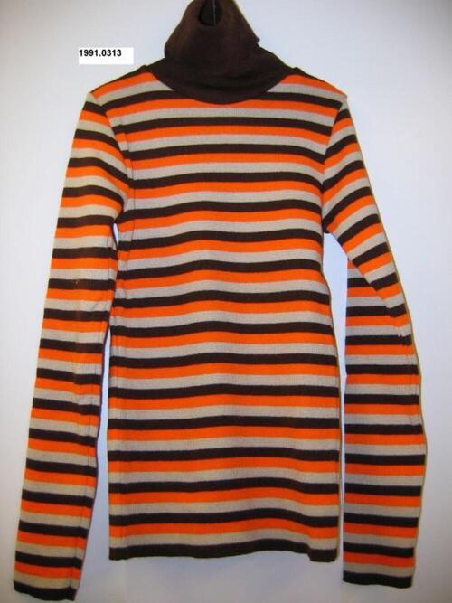 Gestreepte coltrui in bruin-beige-oranje synthetische stof