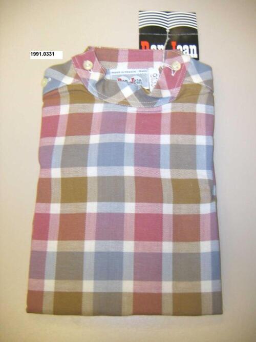 Blouse in rood-bruin-blauwe geruite katoen
