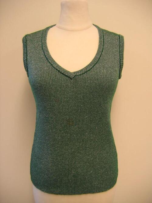 Debardeur  in groene wol met zilveren lurex-draad