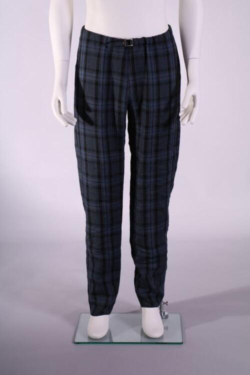 Broek met blauw en zwarte ruiten in linnen