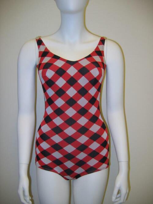 Badpak in rood-wit-zwart, geruite nylon