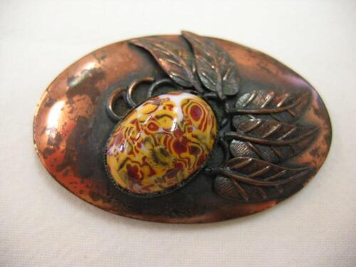 Ovale broche in koper en email