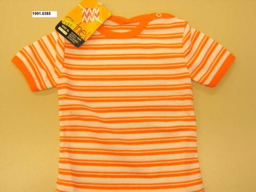 T-shirt in oranje en wit gestreepte tricot