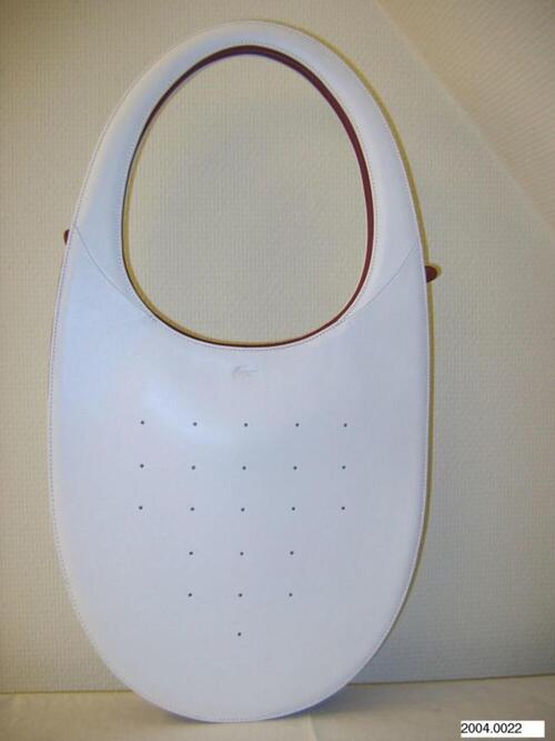 Ovale handtas in wit leer met rode binnenkant