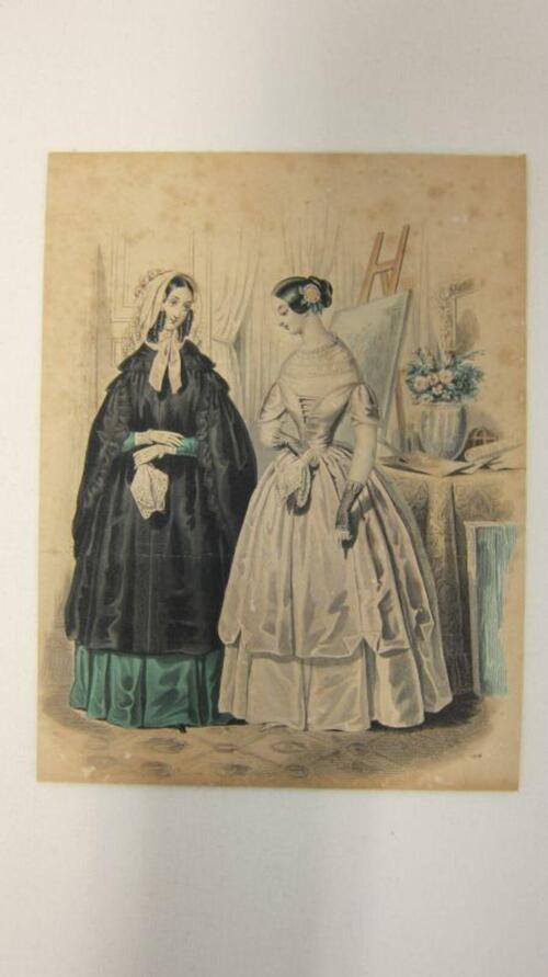 Kopergravure op papier met twee vrouwen op afgebeeld