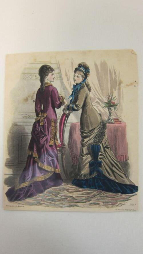 Kopergravure op papier met afbeelding van twee vrouwen