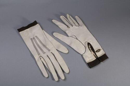 Handschoenen in ecrukleurig en bruin leer
