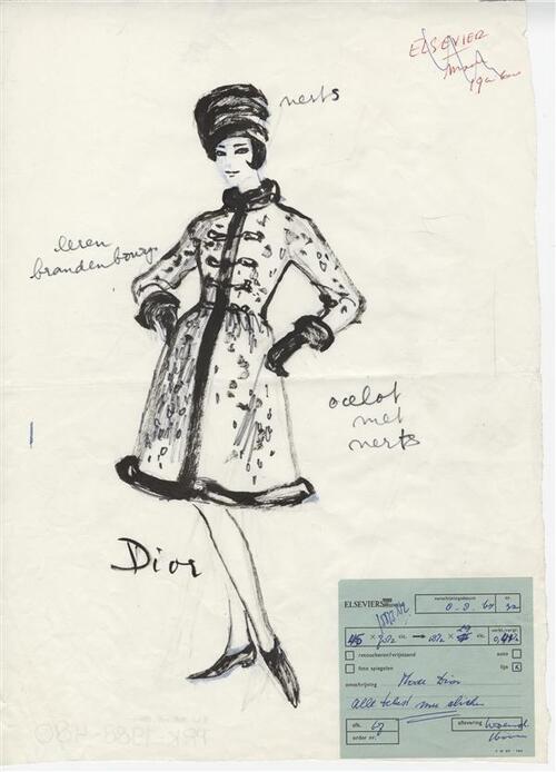 Modetekening van mantel Dior