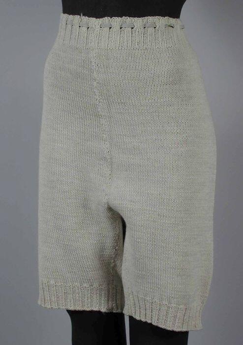 Beige gemêleerde gebreide wollen onderbroek met pijpjes en elastiek in de taille