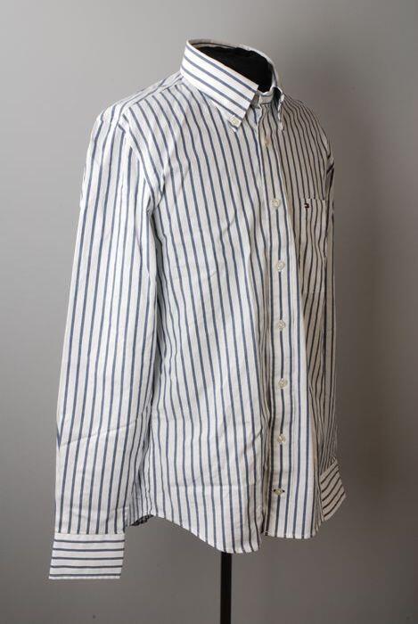 Blouse, merk Tommy Hilfiger, verticaal gestreept in kleuren wit en blauw, maat L, slim fit model