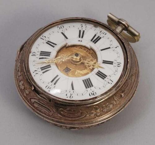 Zakhorloge met emaille wijzerplaat met uitsparing in het hart, met gouden naam- en datumschijfje…