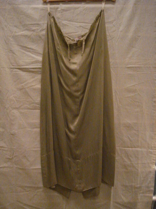 Rok, lang, recht model van grijsbeige rayon met zilverkleurige gloed