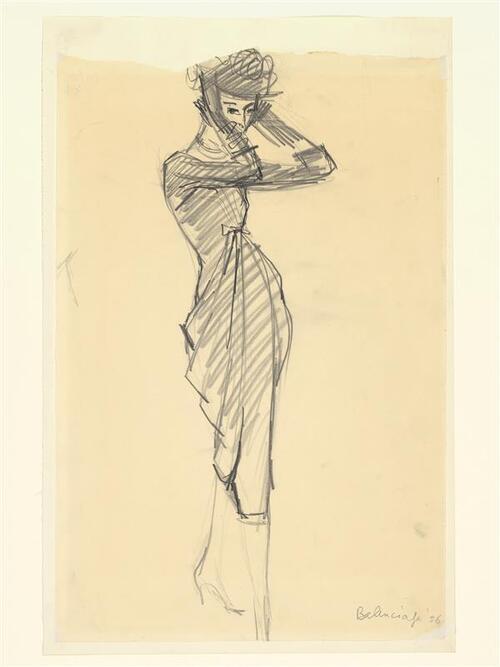 Modetekening van jurk Balenciaga