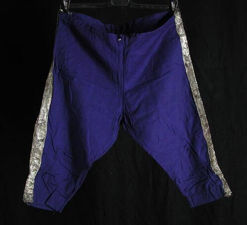 Blauwe kuitbroek met gouden bies, voor historische optocht 1913