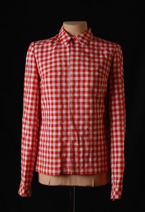 Meisjes overhemdblouse van rood-wit geblokt katoen