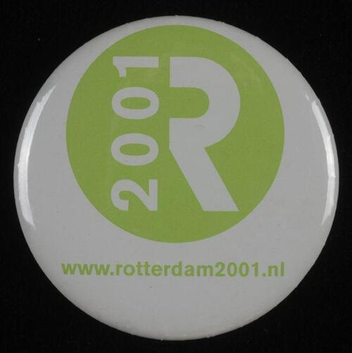 Groene button, Rotterdam 2001 Culturele Hoofdstad van Europa, "WWW.rotterdam2001.nl"