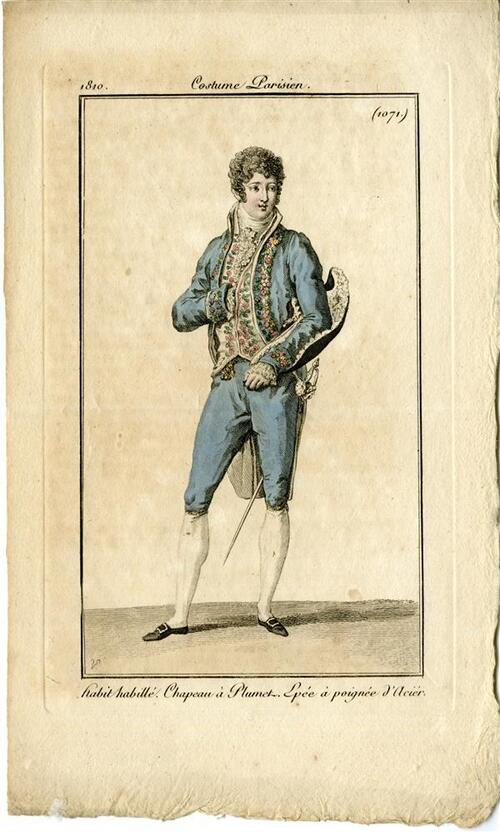 Costume Parisien 'Habit habillé. Chapeau à Plumet. Epée à poignée d'Aciér'