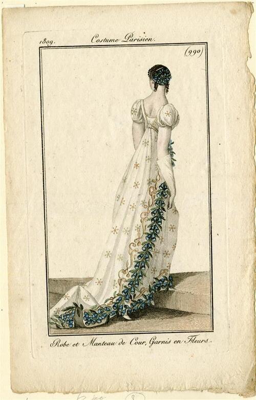 Costume Parisien 'Robe et Manteau de Cour, Garnis en Fleurs'