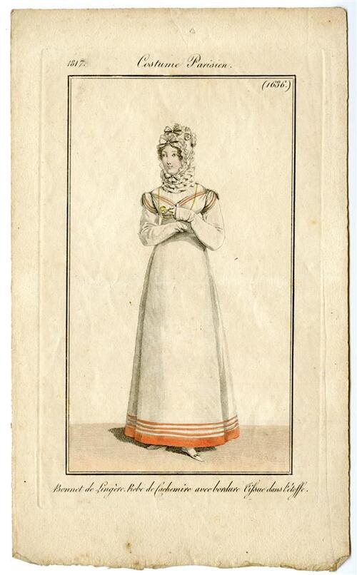 Costume Parisien 'Bonnet de Lingère. Robe de Cachemire avec bordure Tissue dans l étoffe'