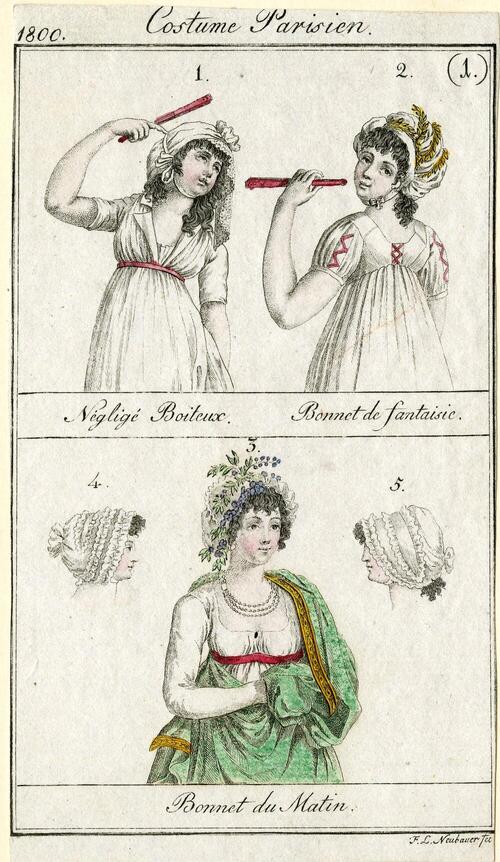 Costume Parisien 'Négligé Boiteux, Bonnet de Fantaisie, Bonnet du Matin'