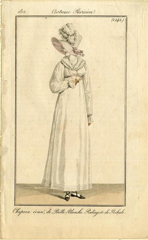 Costume Parisien 'Chapeau évasé, de Paille Blanche. Redingote de Perkale'