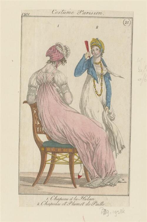 Costume Parisien '1. Chapeau à la Hulan. 2. Chapeau et Plumet de Paille'
