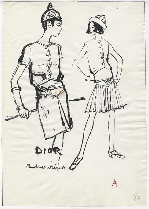 Drukproef van modetekening van jurk Dior
