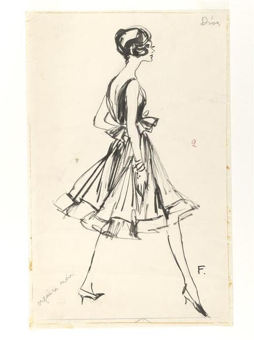 Modetekening van jurk Dior