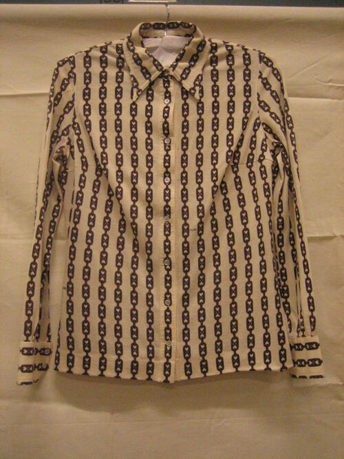 Blouse van wollen tricot, crèmekleurig fond met print van schakelketting in bruin