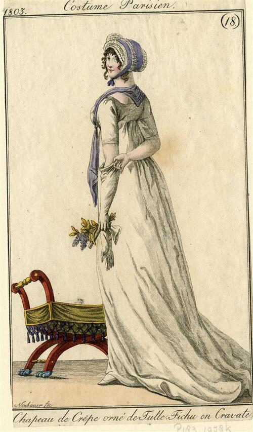 Costume Parisien 'Chapeau de Crèpe orné de Tulle. Fichu en Cravate'