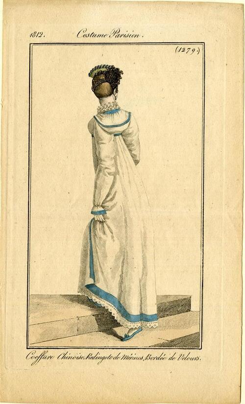 Costume Parisien 'Coiffure Chinoise. Redingote de Mérinos, brodée de Velours'