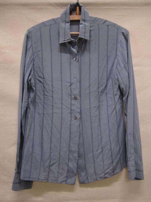Blouse van grijs/blauwe zijde met verticale strepen met de letter 'G', model met lange mouwen en…