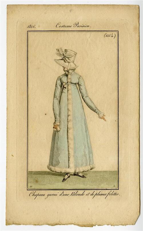 Costume Parisien 'Chapeau garni d'une Blonde et de plumes folettes'