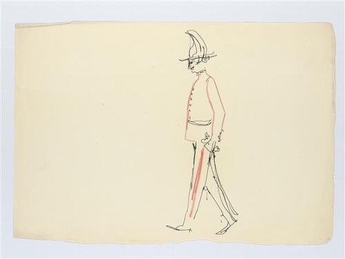 Illustratie van guard in uniform met pluim op hoed