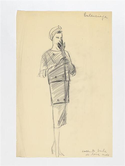Balenciaga - ensemble (rok met jasje van zwart linnen)