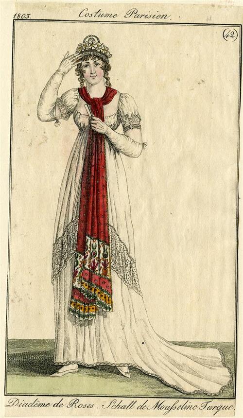 Costume Parisien 'Diadême de Roses. Schall de Mousseline Turque'