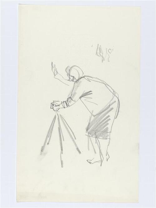 Illustratie van vrouw, naar camera gebogen