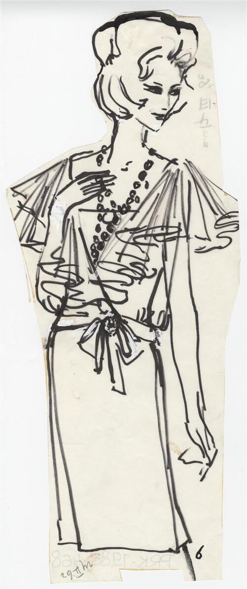 Modetekening van blouse en rok Dior