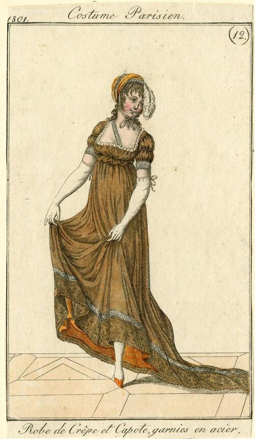 Costume Parisien 'Robe de Crêpe et Capote, garnies en acier'
