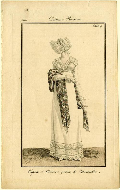 Costume Parisien 'Capote et Canezou garnis de Mousseline'