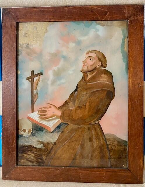 Onaangeduid object met voorstelling van de heilige Franciscus, achtergrond van goudpapier
