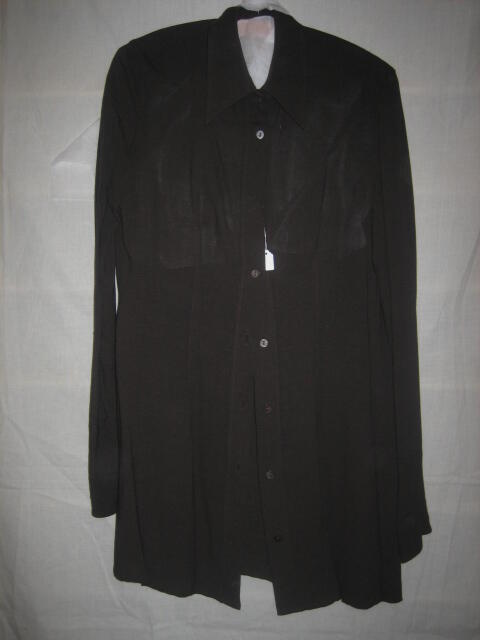 Blouse van grijze gemengde wol/katoen, overhemdmodel, behorende tot ensemble