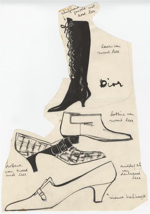 Modetekening van twee schoenen, korte laars en lange laars Dior