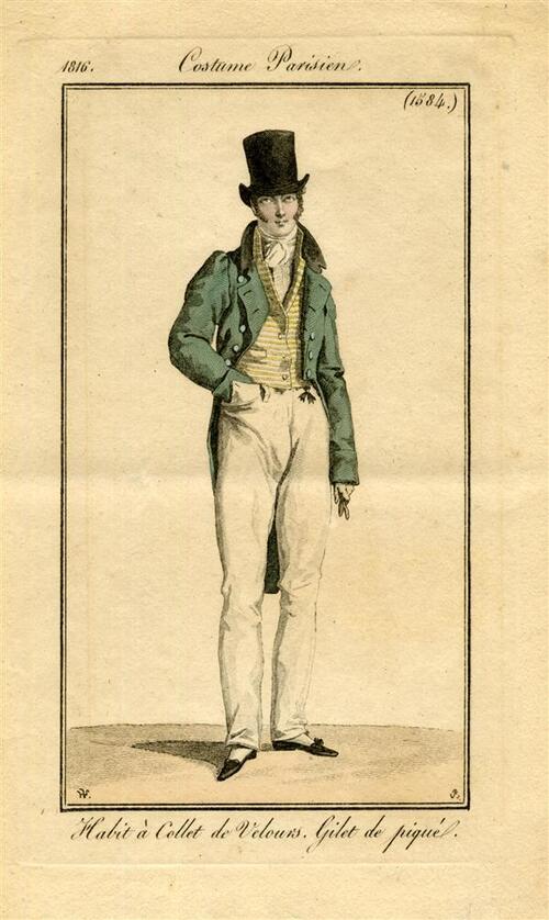 Costume Parisien, 'Habit à collet de velours Gilet depiqué'