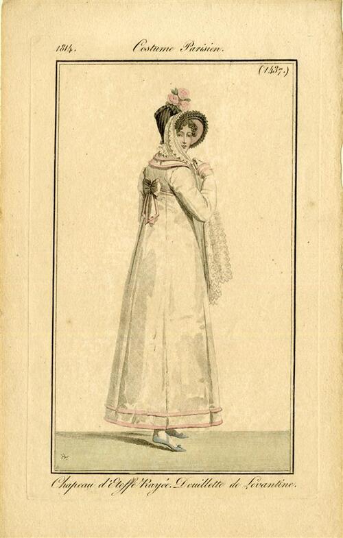 Costume Parisien 'Chapeau d'Etoffe Rayée. Douillette de Levantine'