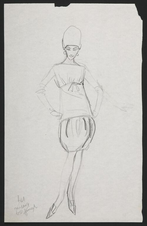 Modetekening van jurk Dior