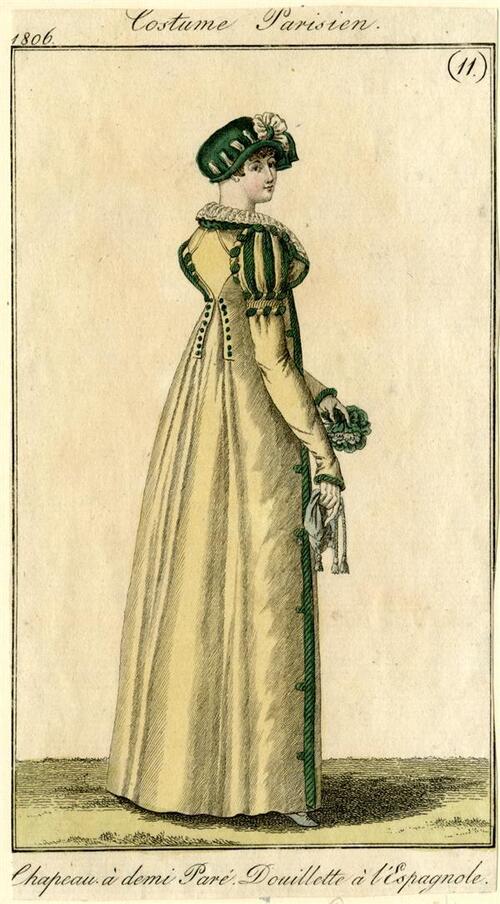 Costume Parisien 'Chapeau à demi Paré. Douillette à l'Espagnole'